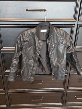 Boys H&M Black Faux-Leather Bomber Jacket Size 7-8